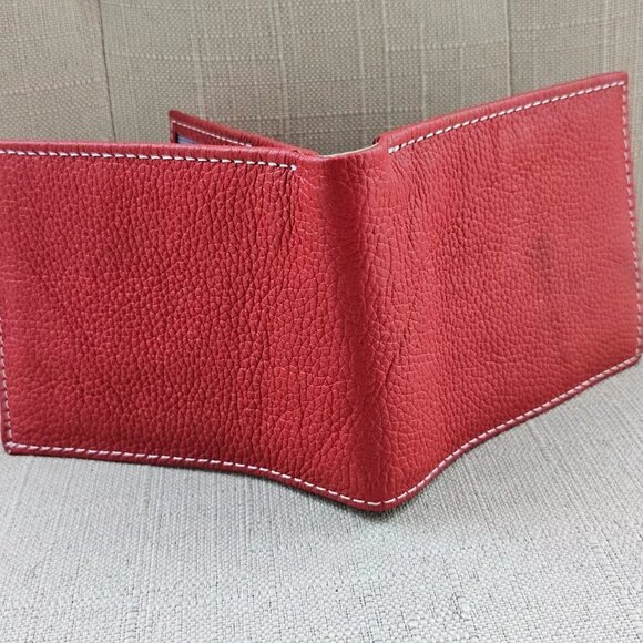 Leather Wallet Dual Color Bifold Purse Red/Tan Card Holder Handmade Handmade - Picture 5 of 11